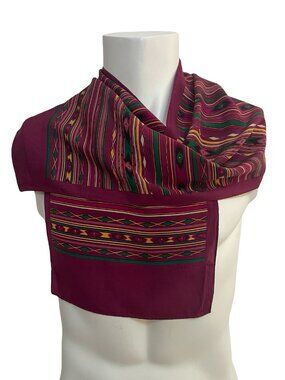 Lanvin Paris Silk Scarf 11x51 Burgundy Geometric Made in Japan 🇯🇵